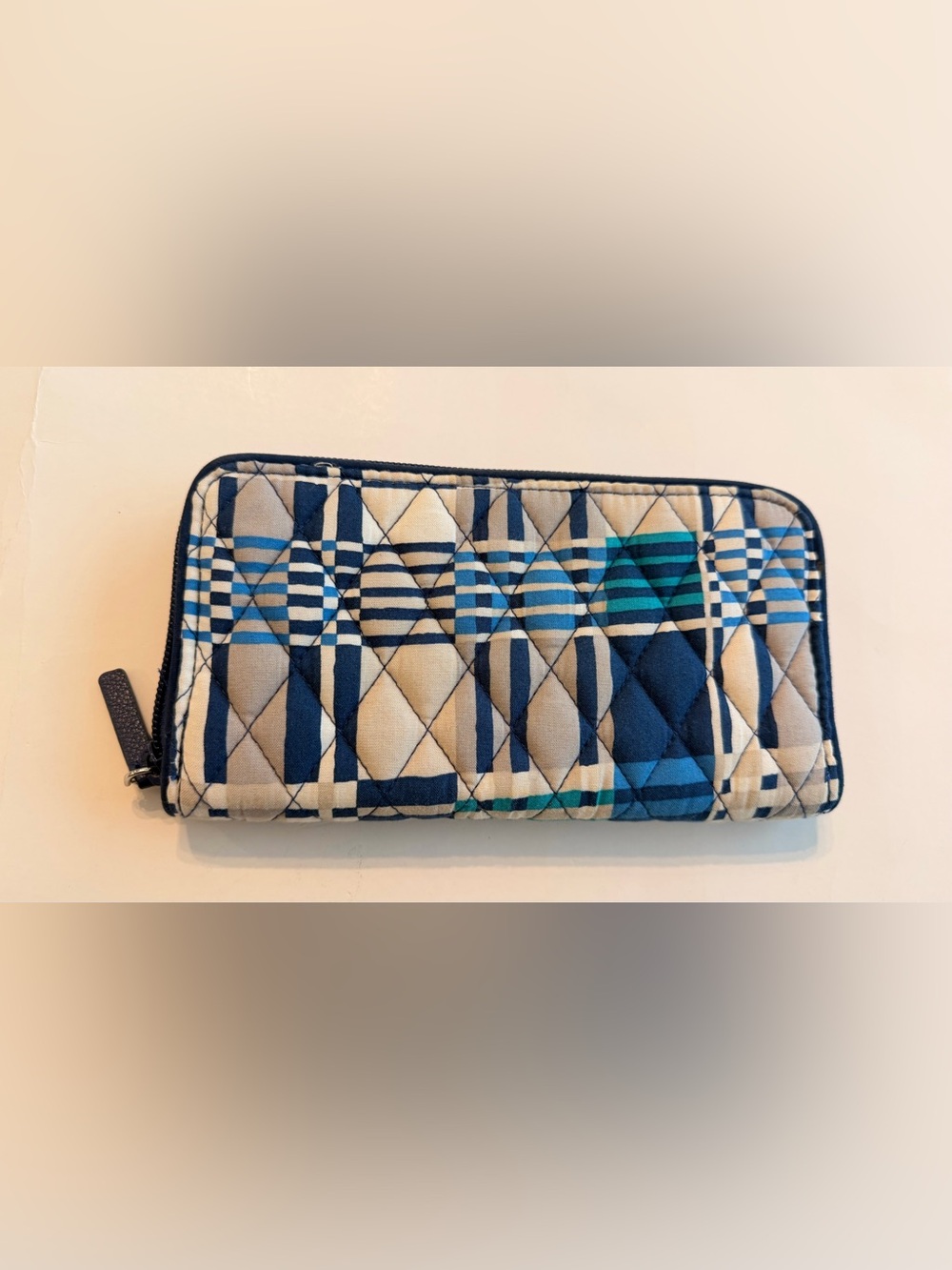 Vera Bradley Quilted Stripe Clutch Wallet in Navy, Teal & Cream